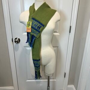 World of Good Alpaca Amigas GreenBlue Knit Scarf Handcrafted Peru Fair Trade NWT